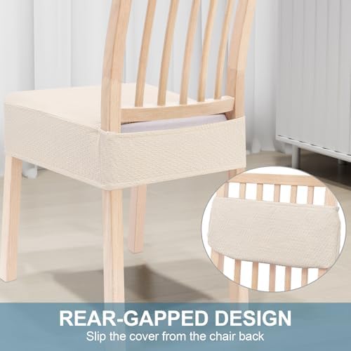 Smiry Stretch Jacquard Seat Covers for Dining Chairs Set of 4 Beige