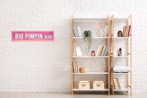 Big Pimpin Blvd Funny Rustic Pink Wall Metal Sign 4x16 In