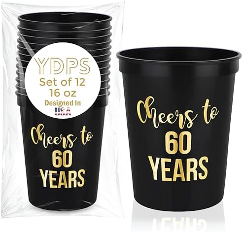 Cheers to 60 Years Old Birthday Cups 12-Pack 16oz