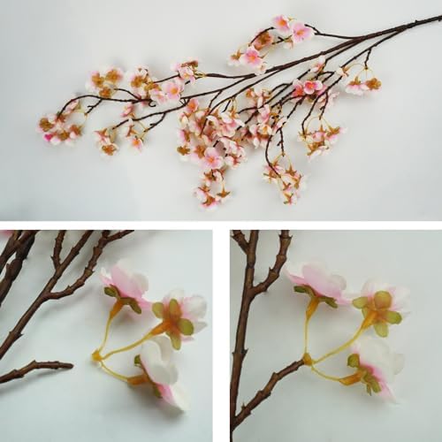 Uieke Silk Cherry Blossom Branches Set of 8 Pink Long Stems