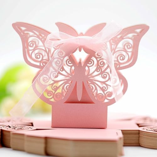50 Packs Laser Cut Large Butterfly Wedding Favor Boxes 1
