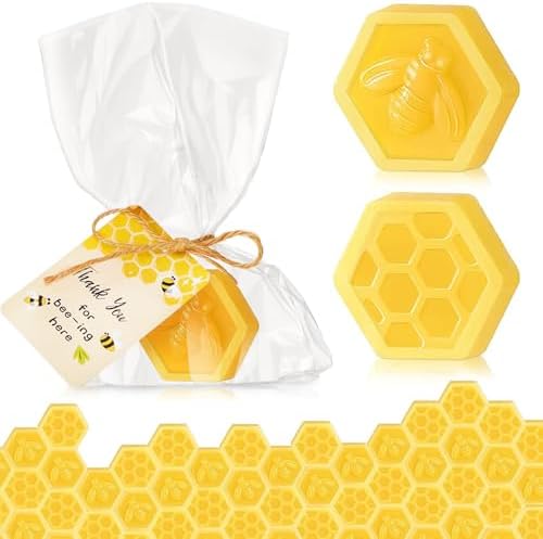 24 Pcs Honeycomb Baby Shower Favors with Stick Soap Yellow