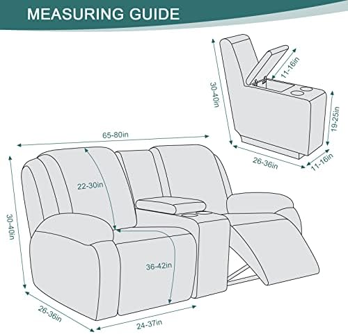 Ruaozz Stretch Loveseat Recliner Cover with Console 4-Piece Grey