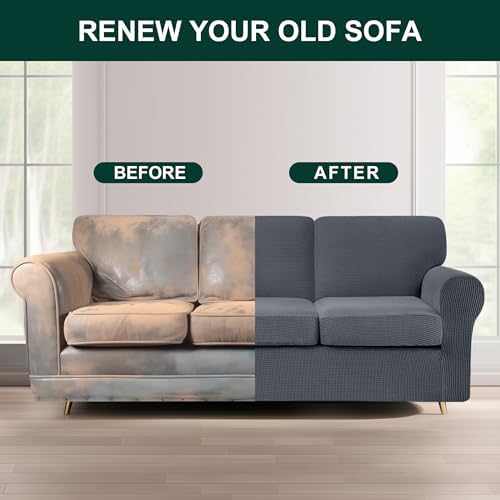 CHUN YI 7 Piece Sofa Covers for 3 Cushion Couch Large Grey