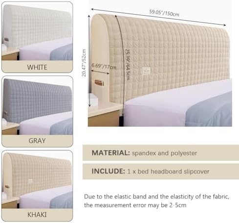 Elastic Bed Headboard Slipcover with Side Pockets Khaki Queen Size