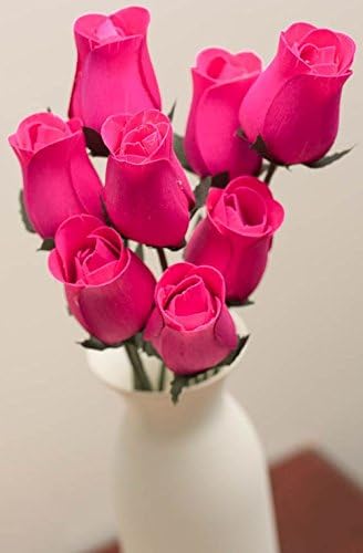 Hot Pink Bunch of 8 Closed Bud Wooden Roses for Crafts