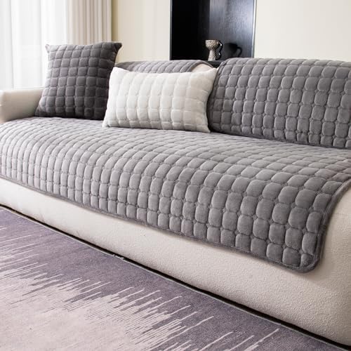 Velvet Sectional Sofa Cover with Anti Slip Design Dark Grey 1 PCS