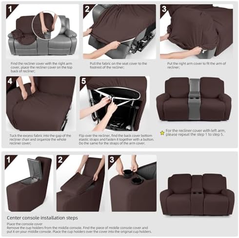 TAOCOCO Recliner Cover with Middle Console Dark Coffee