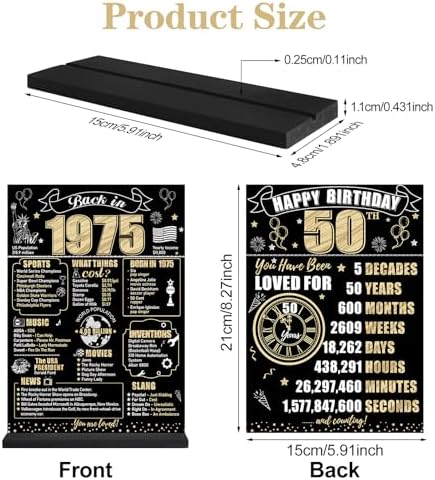 Black Gold 50th Birthday Decorative Table Sign with Stand