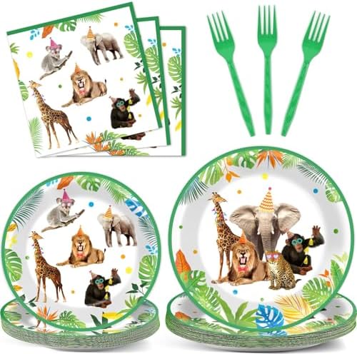 96Pcs Jungle Themed Plates and Napkins for Birthday Party