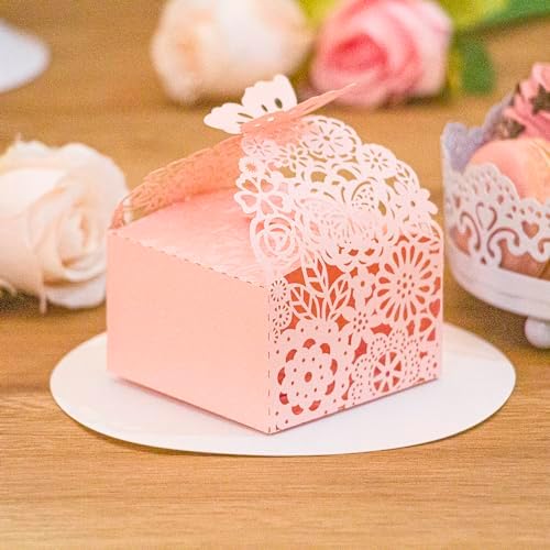 50pcs Laser Cut Floral Butterfly Favor Boxes - Elegant White Gift 1
