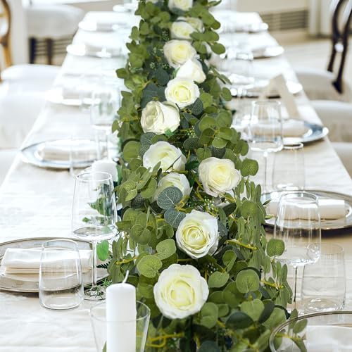 6 Pcs Wedding Garland Artificial Eucalyptus Decor White Roses