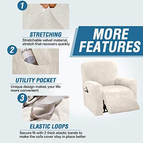 HVERSAILTEX Velvet Stretch Recliner Slipcovers 4-Piece Set Ivory