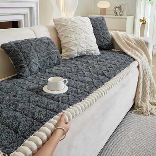 Tiwwie Fuzzy Dog Couch Cover with Non-Slip Design