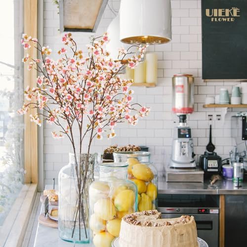 Uieke Silk Cherry Blossom Branches Set of 8 Pink Long Stems