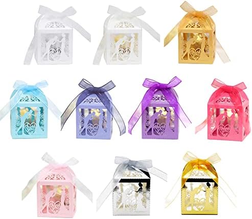 Eforcase 50PCS Wedding Favors Candy Boxes with Ribbons 1