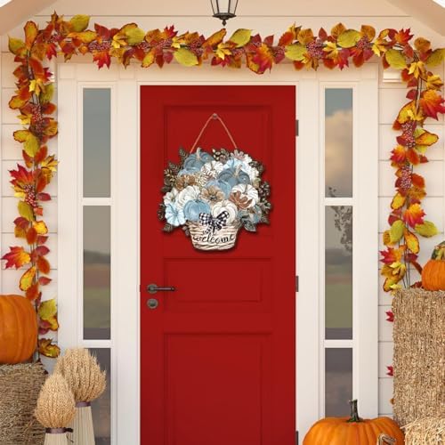 Fall Wooden Door Sign with Pumpkin Design for Thanksgiving and Autumn Decor