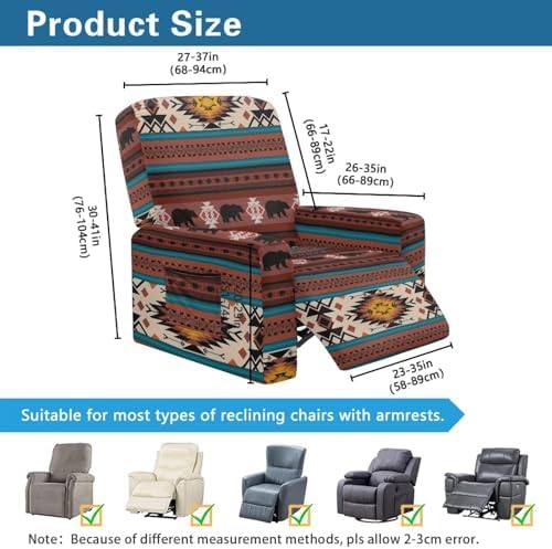 Cozeyat Red Aztec Tribal Recliner Slipcover Set 4-Piece
