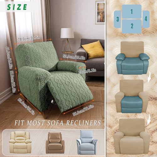 JOKIVTOU Recliner Chair Covers 4-Piece Set with Elastic Bottom and Stretch Fit