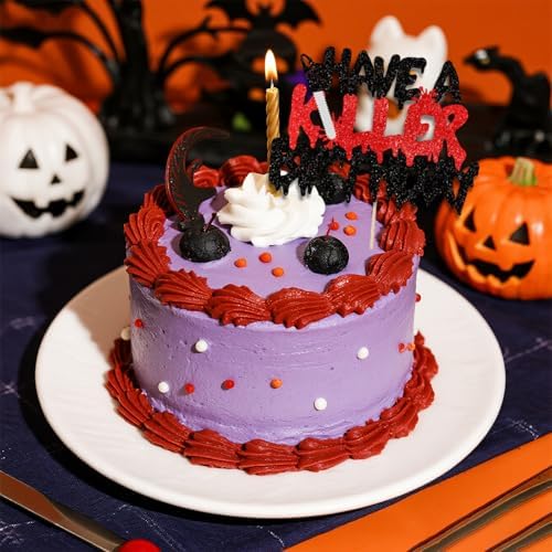 Killer Birthday Cake Topper with Glitter Blood Knife Picks