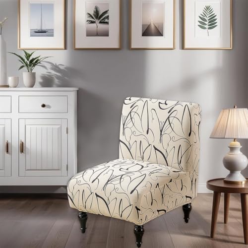 Armless Accent Chair Cover Stretch Spandex Beige Brown Set of 1