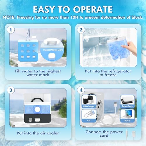 Portable Air Cooler with Ice Packs and 3 Speeds