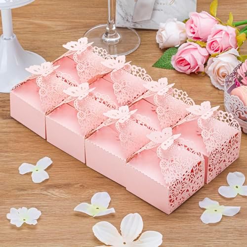 50pcs Laser Cut Floral Butterfly Favor Boxes - Elegant White Gift 1