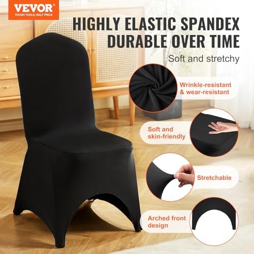 VEVOR 50 Pcs Black Chair Covers for Weddings and Banquets