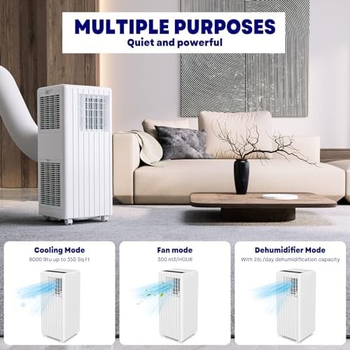 8000 BTU Portable AC with Dehumidifier Fan and Sleep Modes