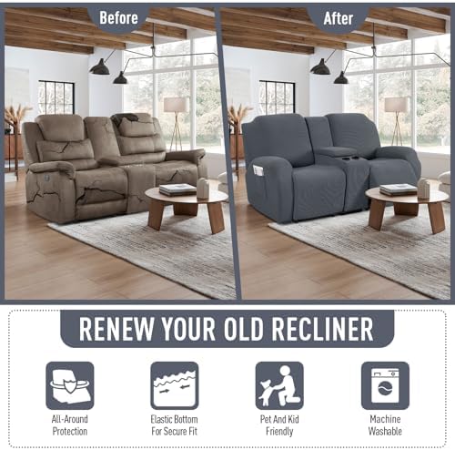 TAOCOCO Loveseat Recliner Cover with Console Grey