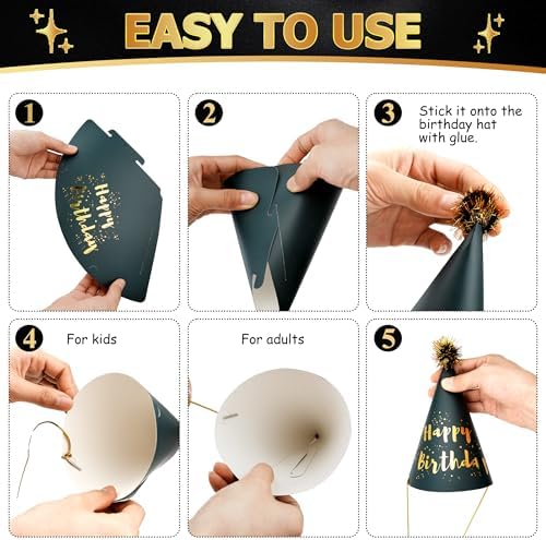 34 Pcs Birthday Party Hats Gold Cone Set
