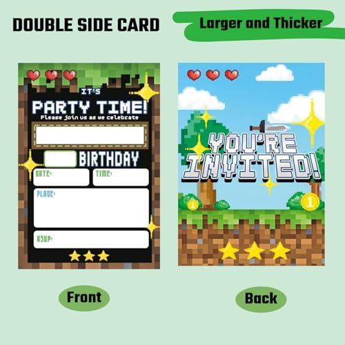 Birthday Invitations Pixel Theme 20 Sets