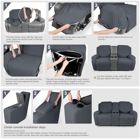 TAOCOCO Loveseat Recliner Cover with Console Grey