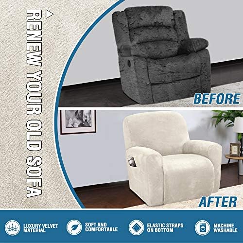 HVERSAILTEX Velvet Stretch Recliner Slipcovers 4-Piece Set Ivory