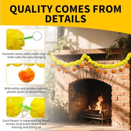 5 Pcs Marigold Garland with Pearls Decor