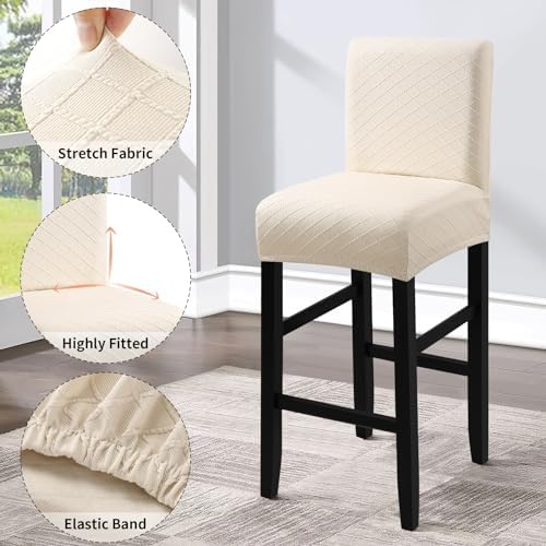 Waterproof Bar Stool Covers 2PCS Beige Stretch Slipcovers