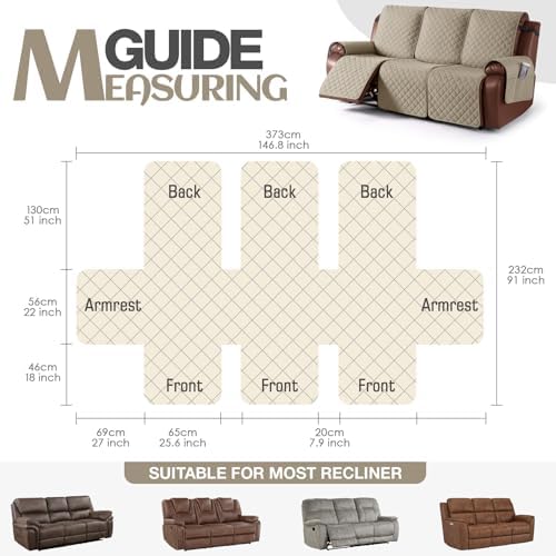 KinCam Waterproof Recliner Sofa Cover for 3 Seat