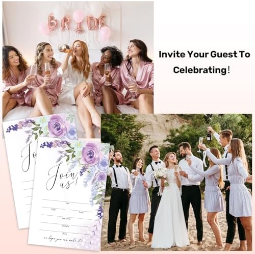 25 Purple Floral Invitation Cards with Envelopes 1