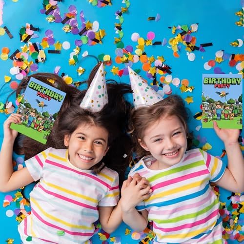 Gaming and Pixel Themed Birthday Invitations 20 Pack