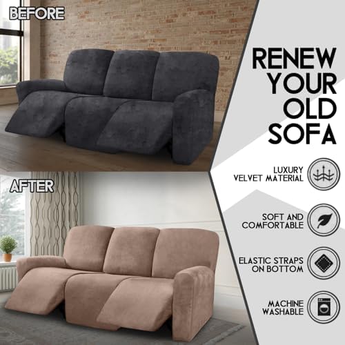 ULTICOR Velvet 8-Piece Sofa Cover for 3 Seater Recliner