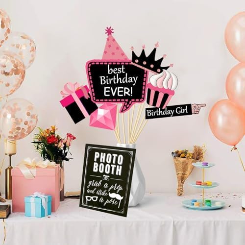 31pcs Hot Pink Birthday Photo Booth Props Set 1