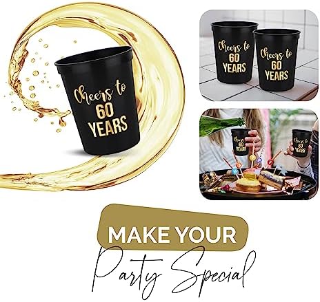 Cheers to 60 Years Old Birthday Cups 12-Pack 16oz