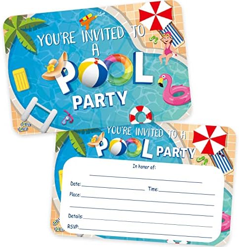 30 Pool Party Invitations with Envelopes