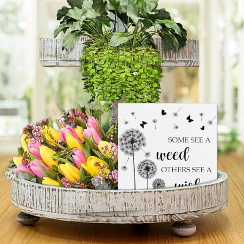 Spring Dandelion Decor Wooden Block Sign 5x5 Inches