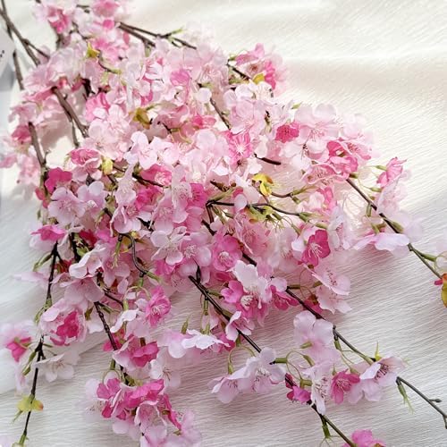 BUZFOWU Artificial Silk Cherry Blossom Flowers 42 4pcs Pink