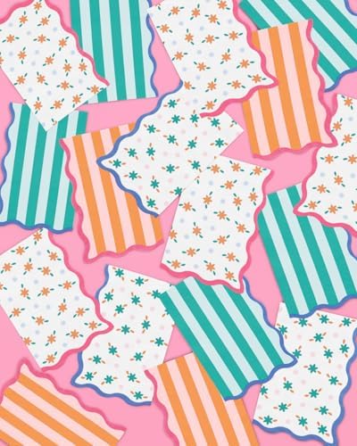 XO Fetti Italian Summer Wavy Floral Stripe Napkins 24 Pack