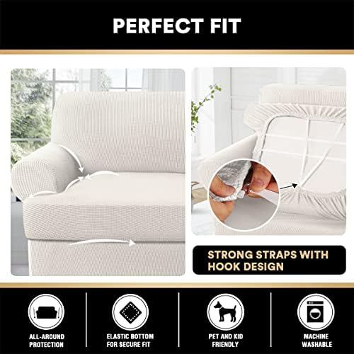 PrinceDeco T Cushion Sofa Slipcover 4 Piece Ivory 1