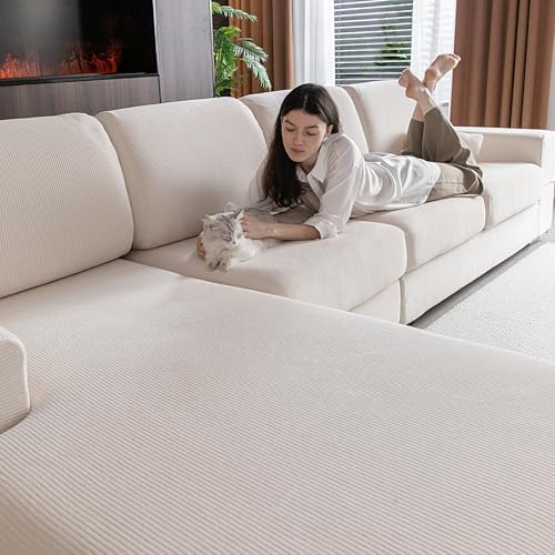 OHSIO Sectional Couch Covers 4 Pieces Ivory