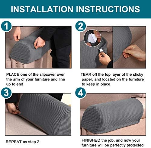 Turquoize Stretch Armrest Covers for Chairs and Sofas Gray Set of 2