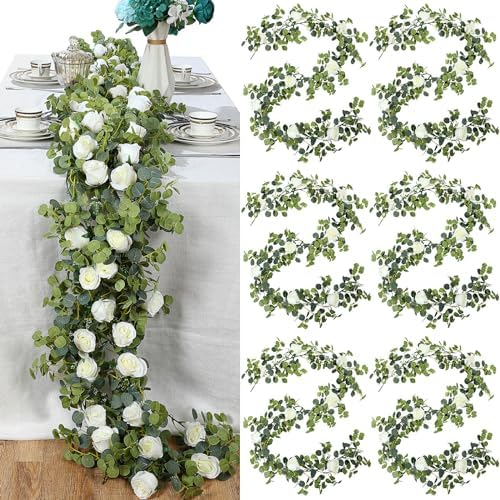 6 Pcs Wedding Garland Artificial Eucalyptus Decor White Roses